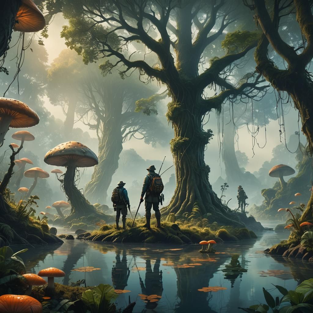 Hunter and Fisherman in a Mystical Landscape