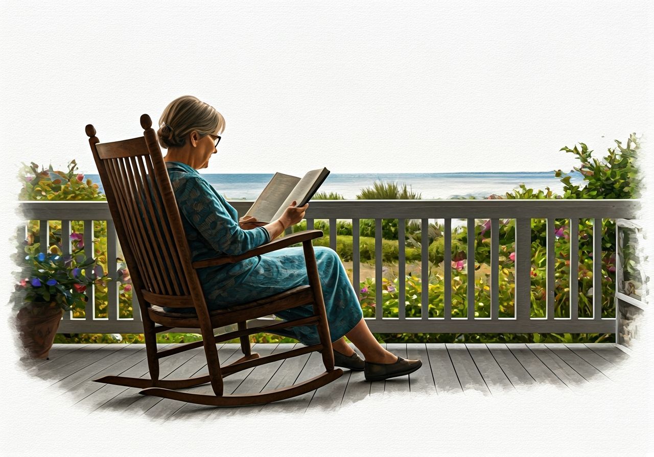 Charming Mixed Media Art of Woman Reading by the Sea