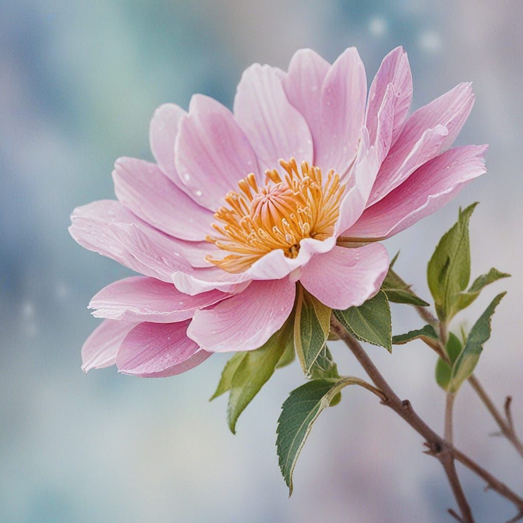 Impressionist Watercolor Flower in Winter Close-Up