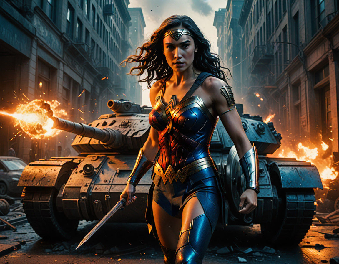 Vibrant Wonder Woman in Cinematic Battle
