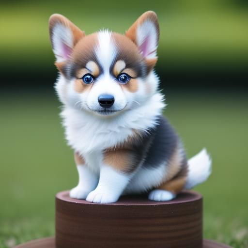 Cute Corgi Husky Puppy Portrait
