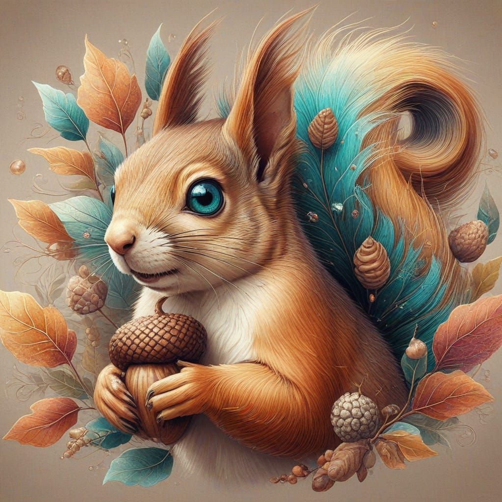 Whimsical Squirrel in Vintage Fall Wonderland