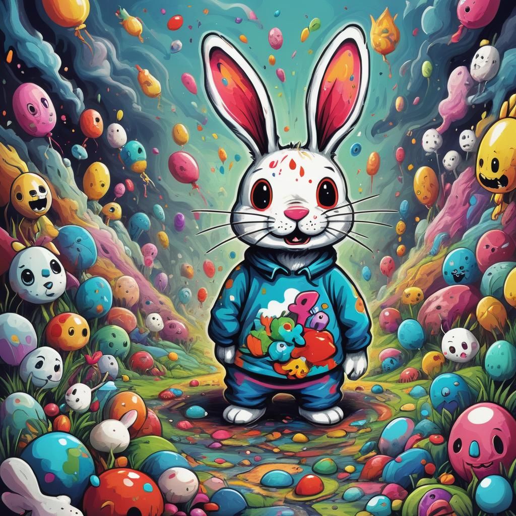 Sad Bunny in Toyism Art Style