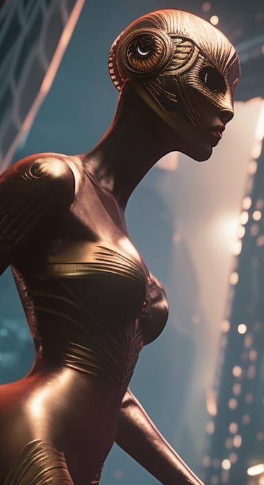 Sinister Female Alien Monster in Art Nouveau Style