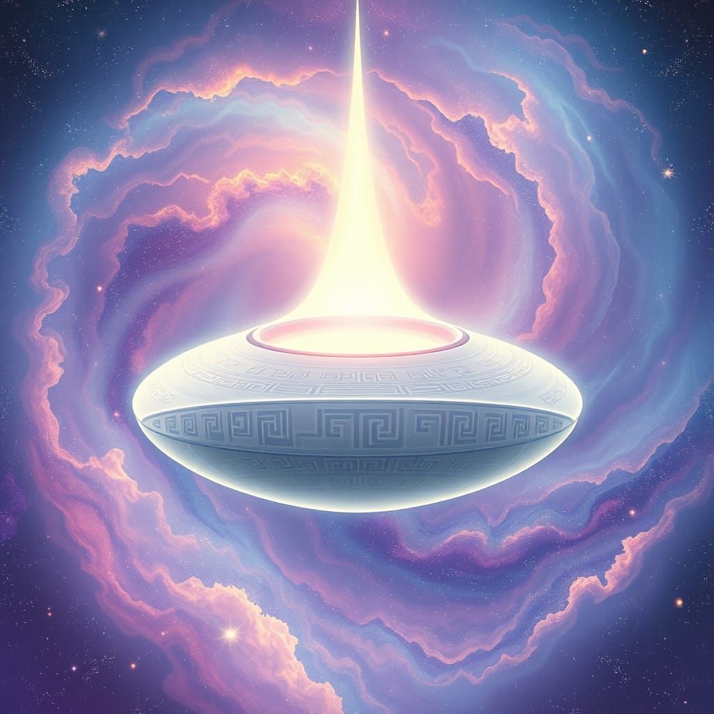 Ethereal Cosmic Spacecraft Radiates Light in Vibrant Celesti...