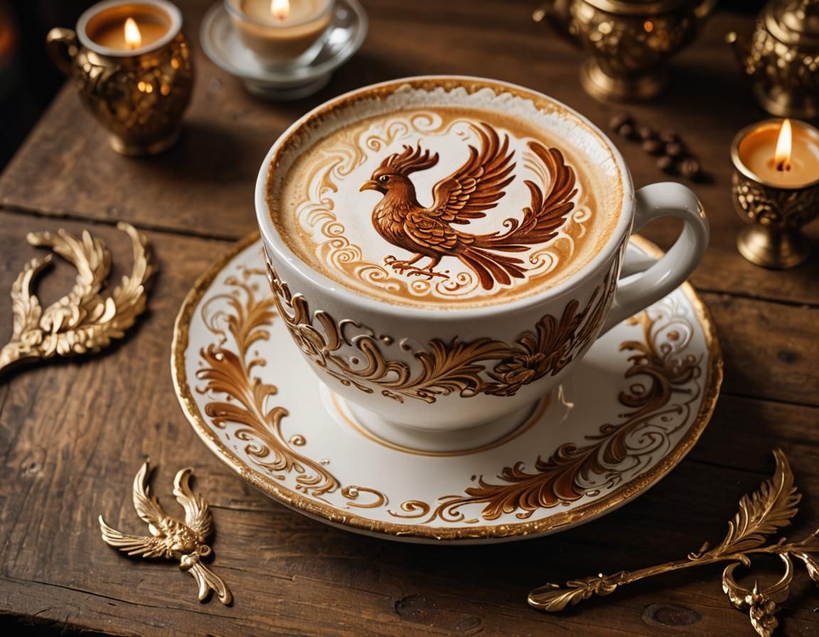 Baroque Coffee Cup with Phoenix Latte Art
