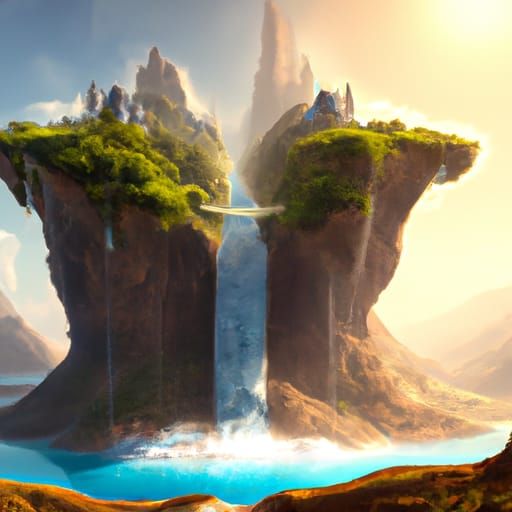 Floating Island Waterfall in Fantasy Landscape Art