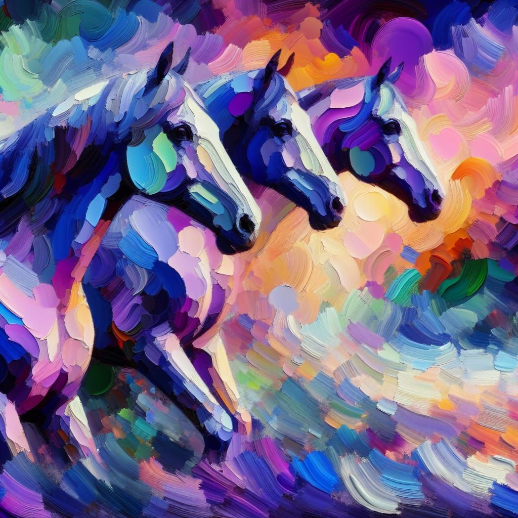 Impressionistic Horses in Gouache with Impasto Textures