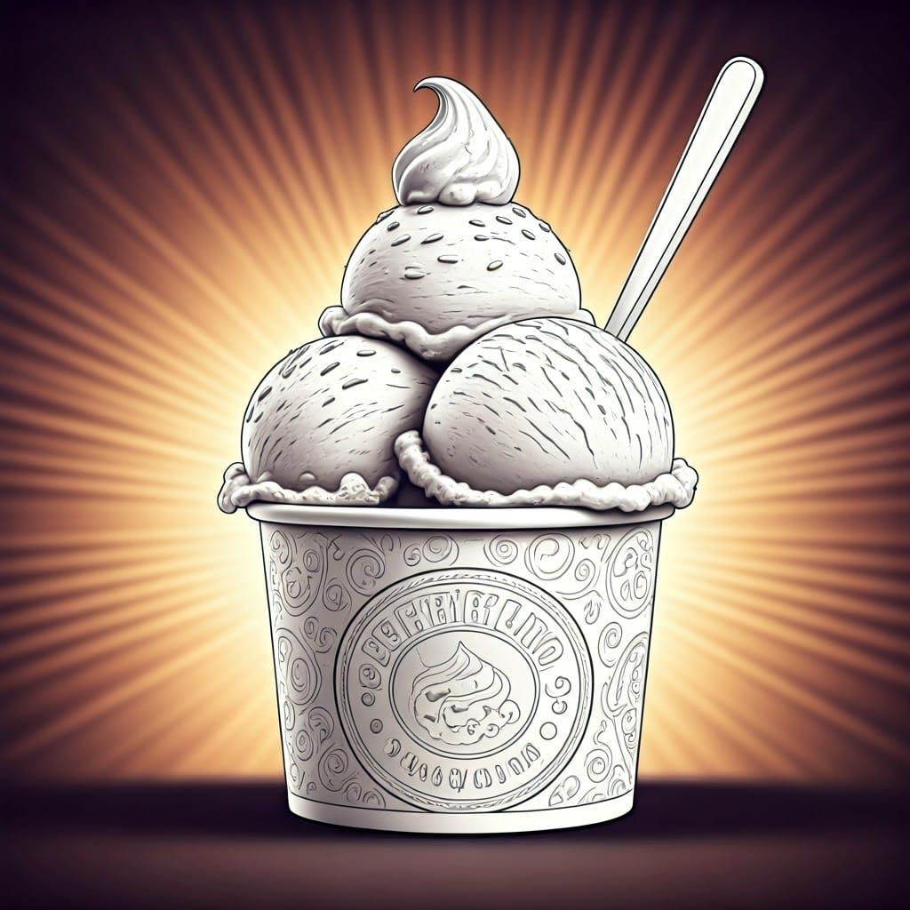 Vintage-Style Black and White Ice Cream Illustration