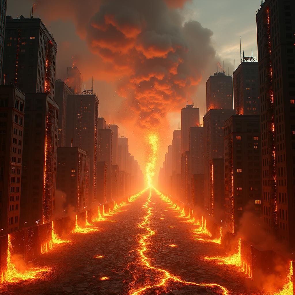Apocalyptic Cityscape Meltdown with Molten Metal