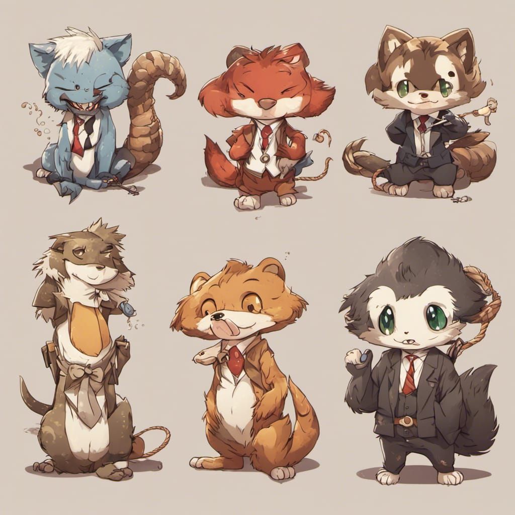 Animals Tied with Rope in Anime Style