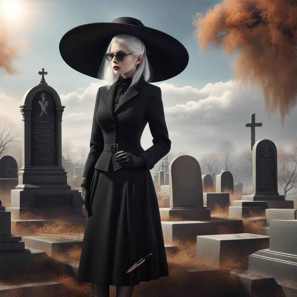 Woman in Black by Grave: Digital Matte Painting