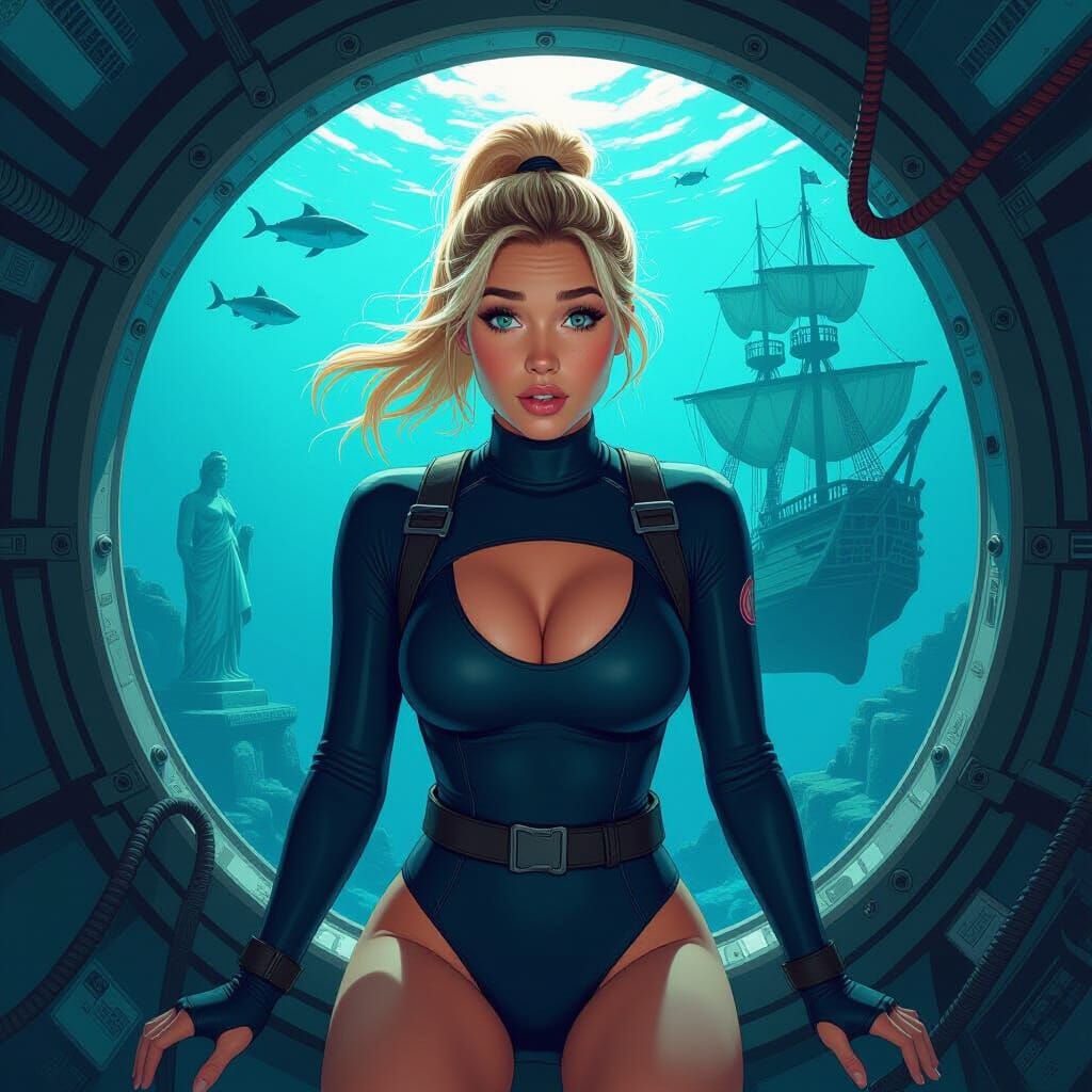 Underwater Rescue: Woman in Wetsuit at Submerged Station