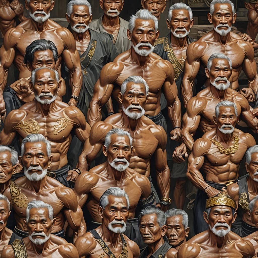 Striking Vietnamese Men Displayed with Ornate Art Nouveau Fl...