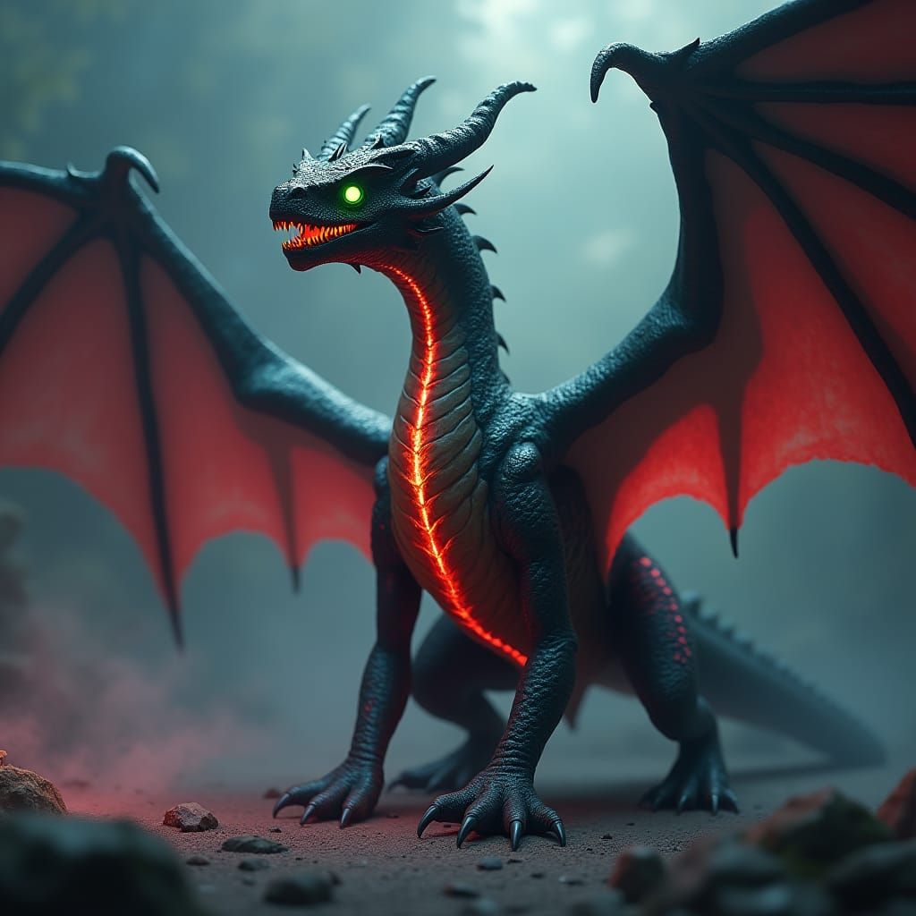 Spectacular Black Dragon with Iridescent Scales