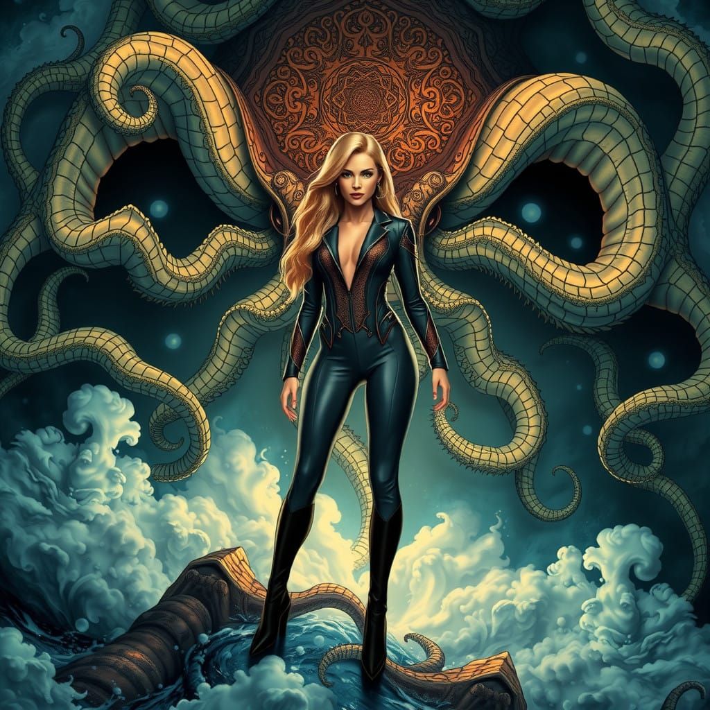 Superheroine Amidst Abyssopelagic Underworld in Cyberpunk St...