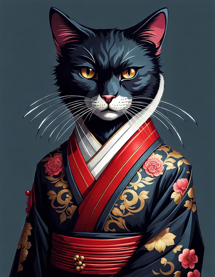Fantasy Cat Geisha with Hidden Blade