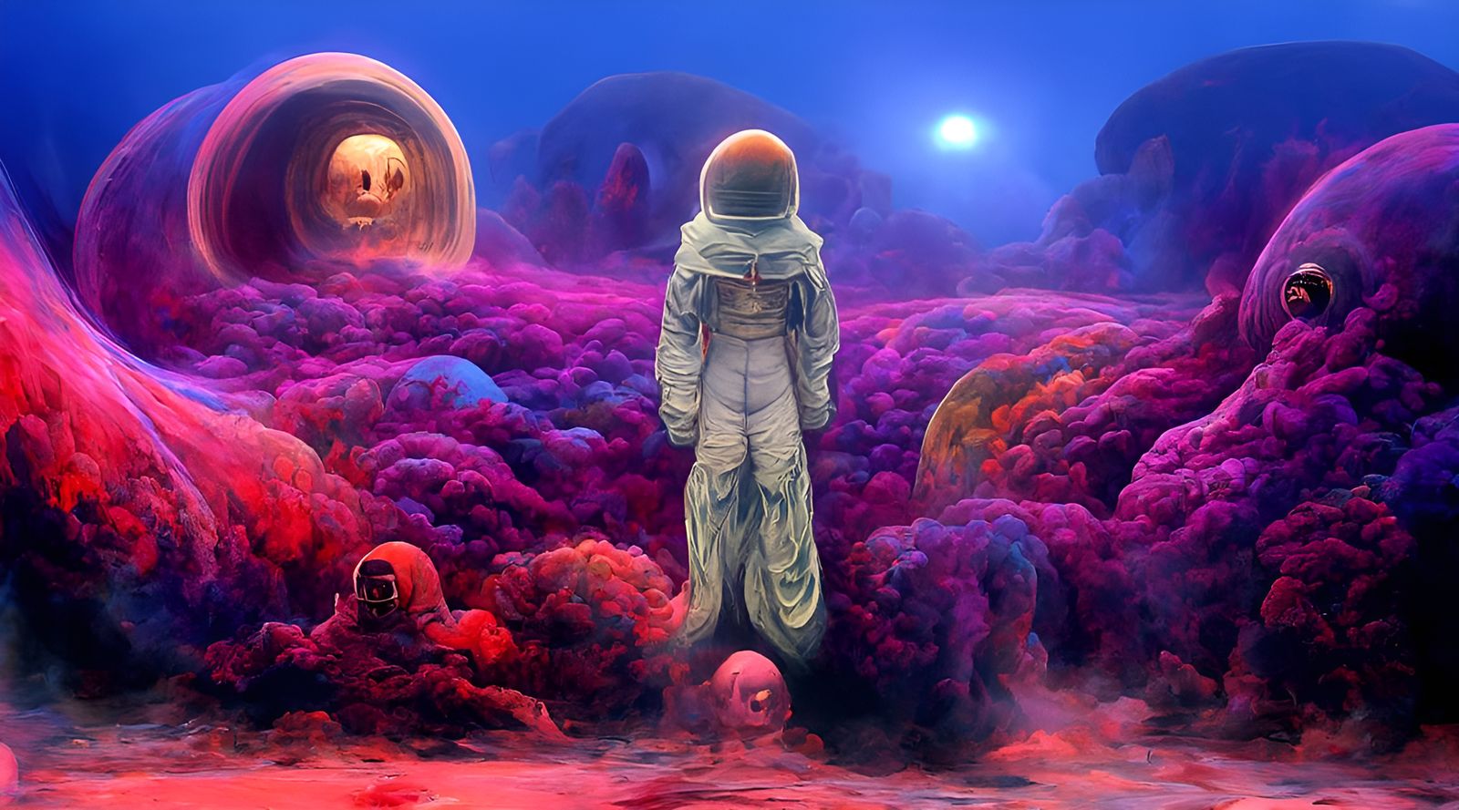 Astronaut Ghost Floating in Deep Space: Digital Illustration