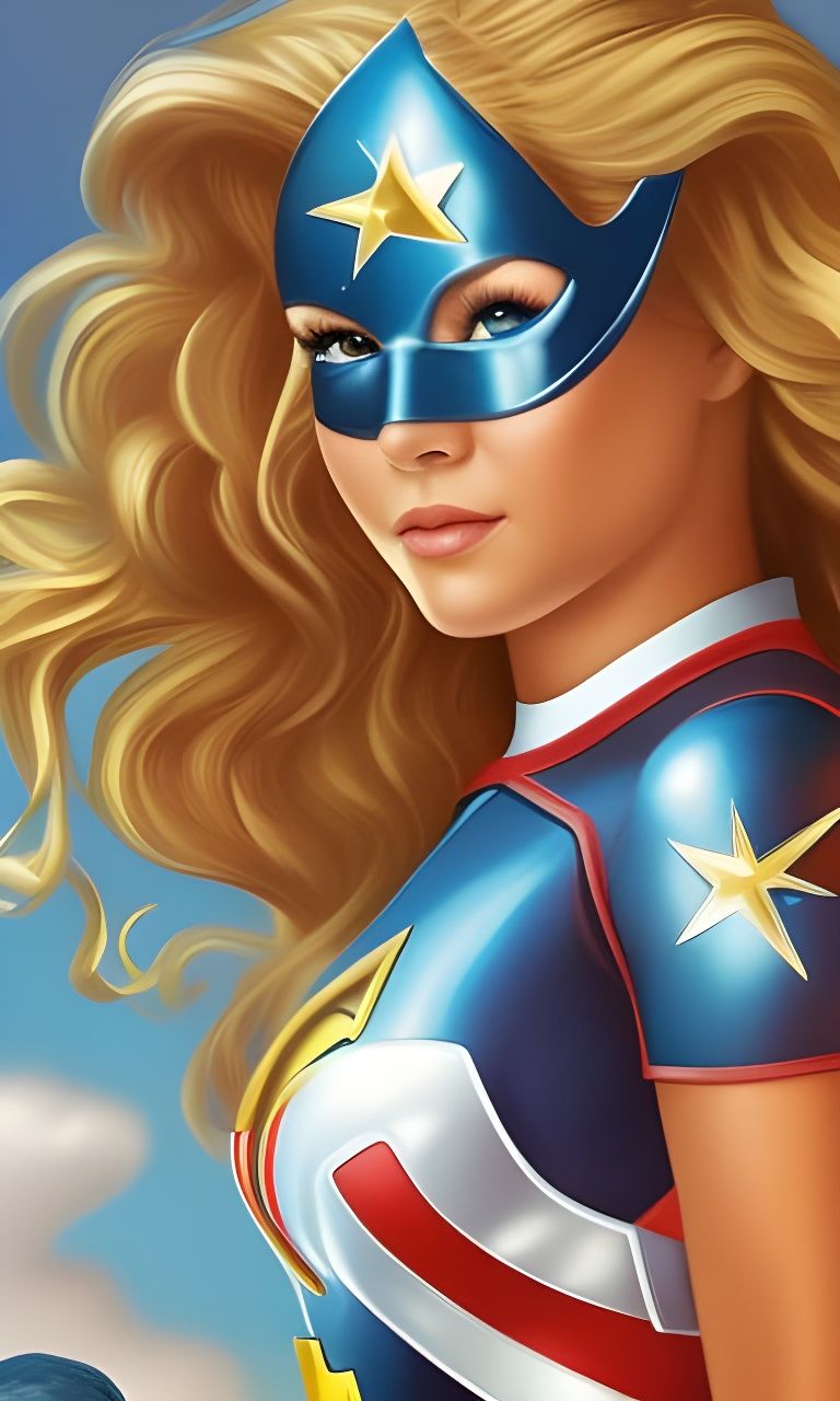 Stargirl Superheroine Portrait with Lightning Background