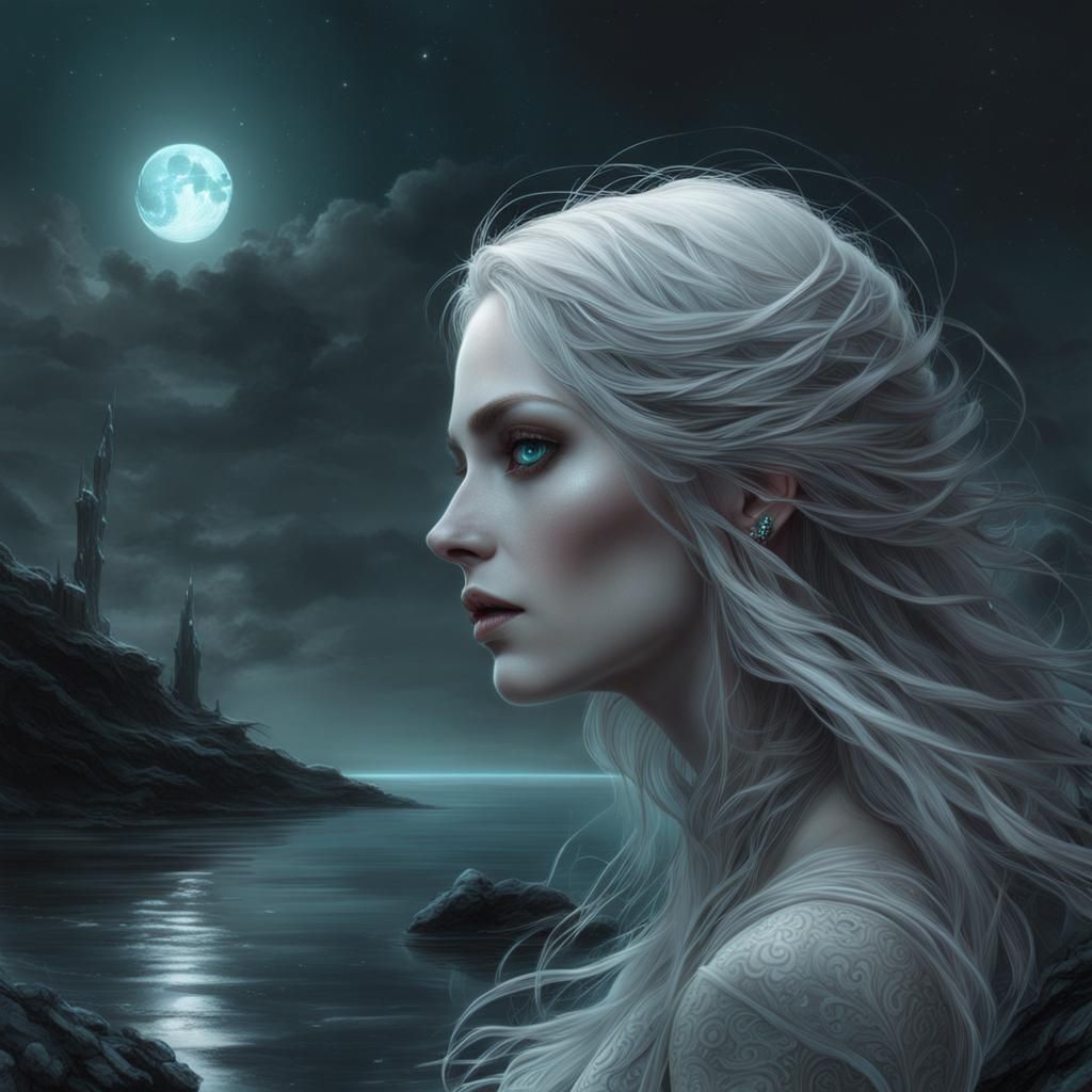 Alice Gazing at a Bioluminescent Moon