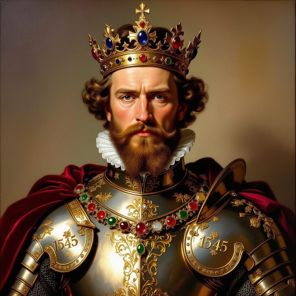 Regal King in 16th Century Armor as Oil Painting