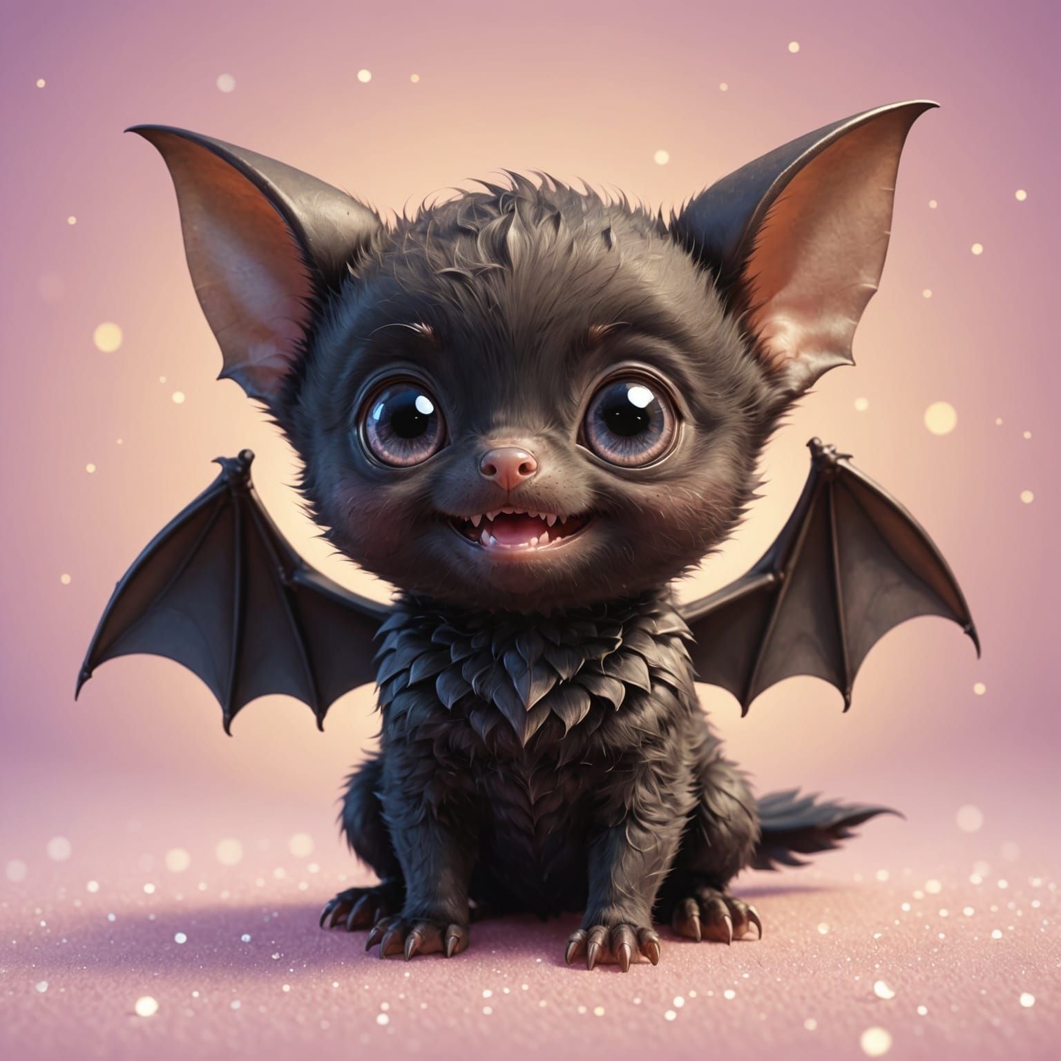 Adorable Chibi Baby Bat with Sparkling Eyes in Kawaii Style