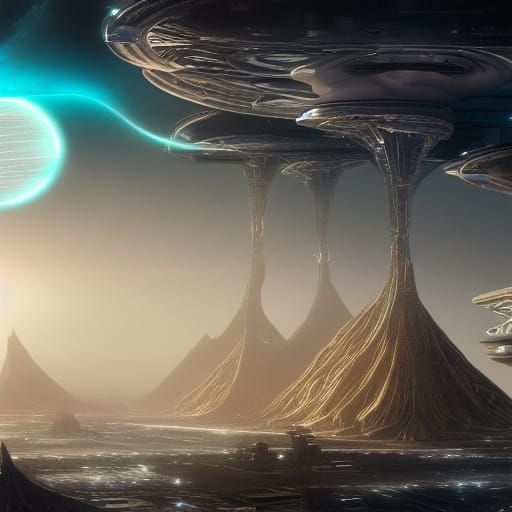 Alien City on Triton with Spacecraft