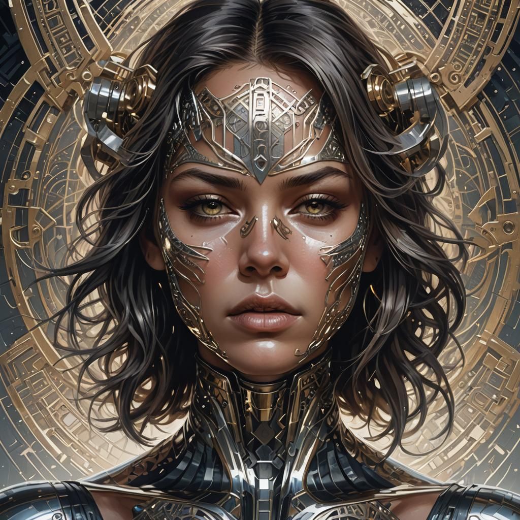 Metallic Woman Portrait in Hyperdetailed Style