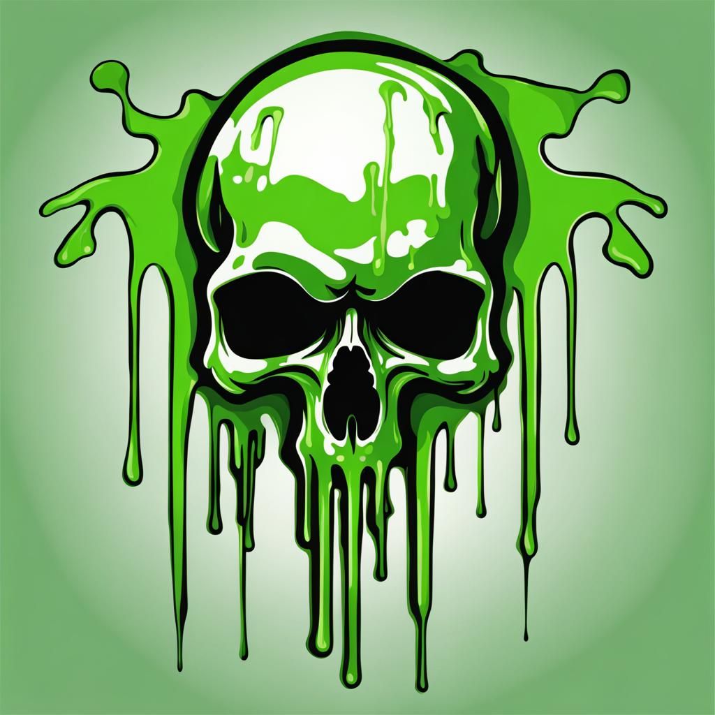 Green Acid Melted Skull Vector Logo