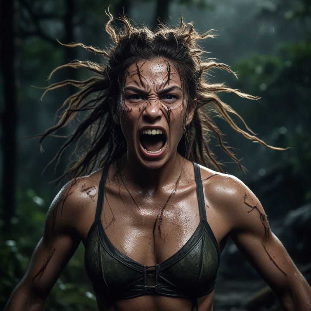 Epic Amazon Warrior in Dark Wilderness