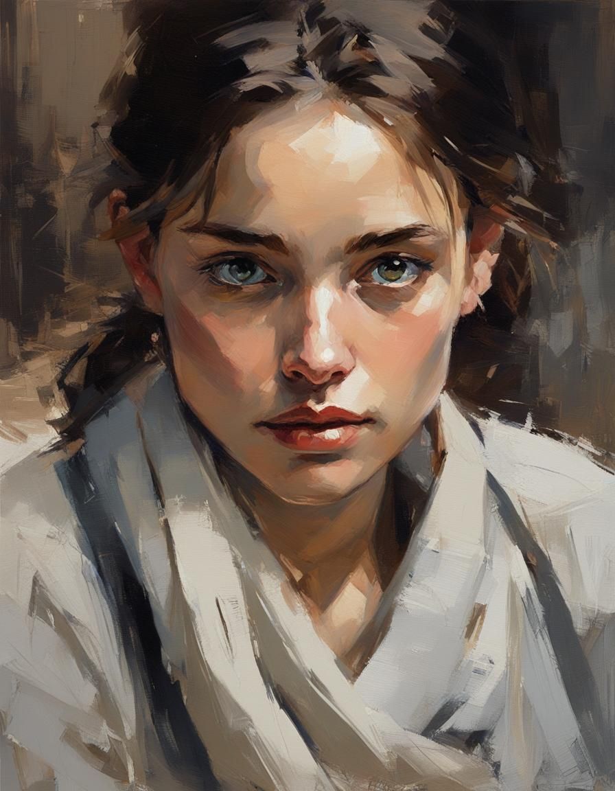 Realistic Portrait with Impressionistic Light and Form