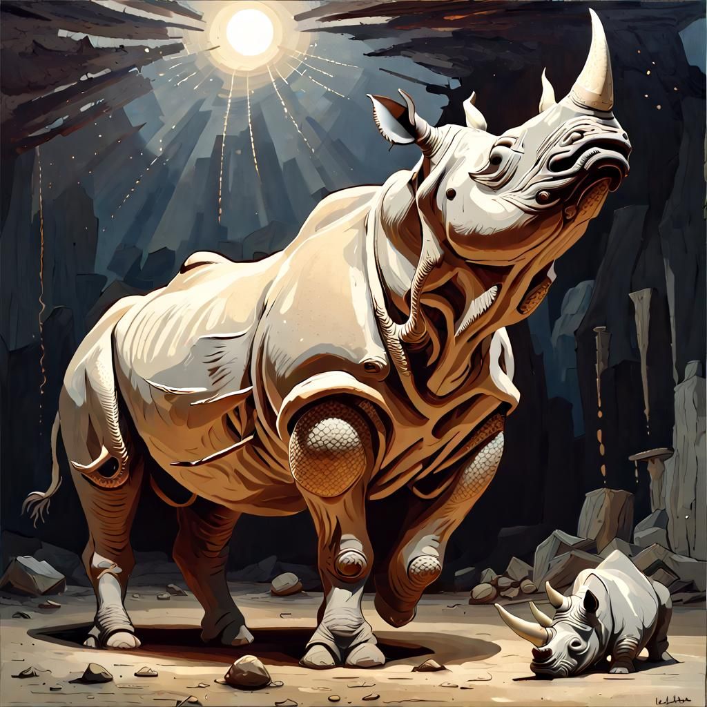 Gloomy Sci-Fi Rhinoceros Carcass in Detailed Painting