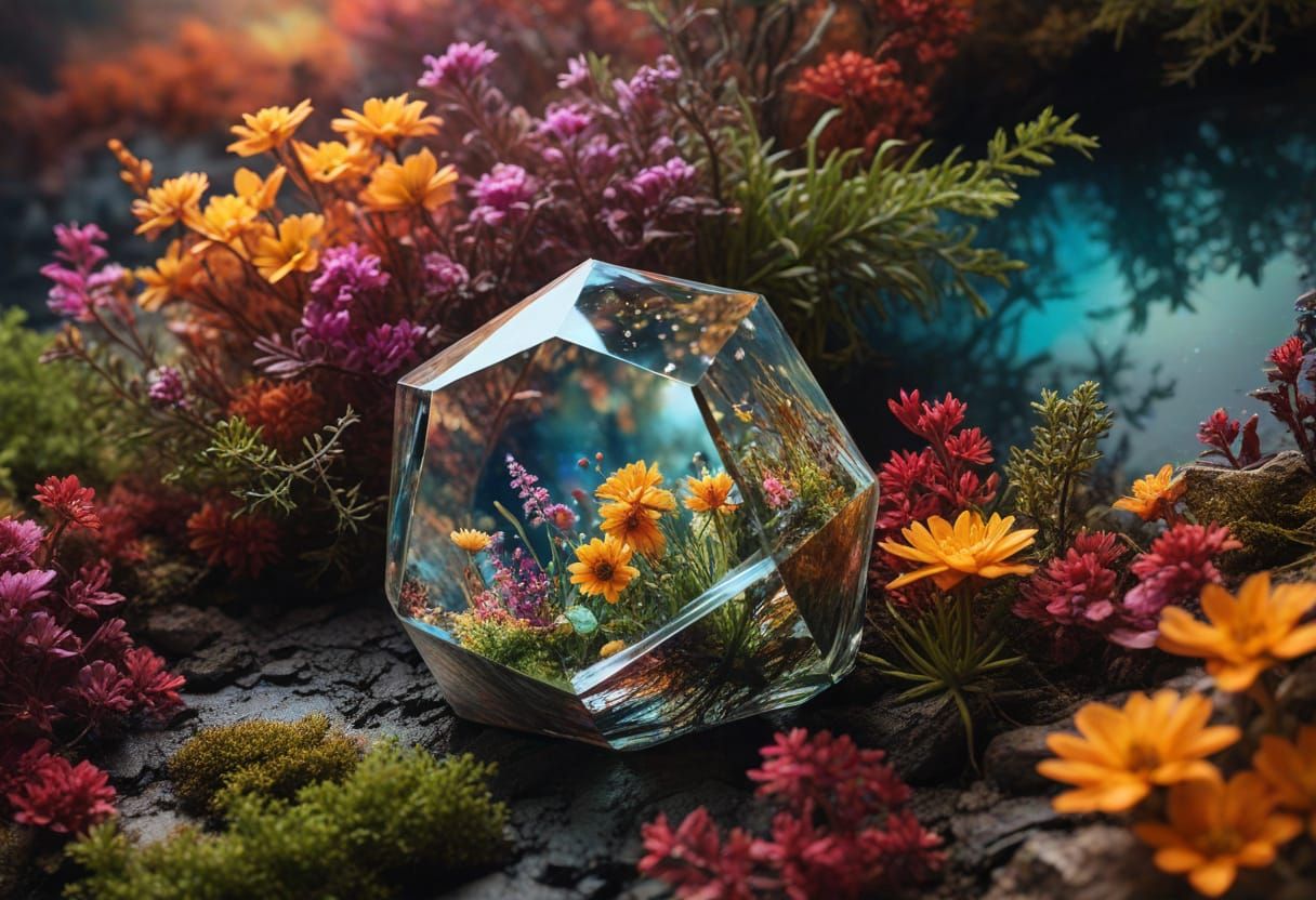 Wildflowers Reflected in Mystical Crystal Cube
