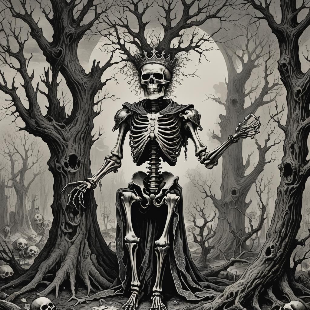 Tarot Card: Skeleton King in Doré Style