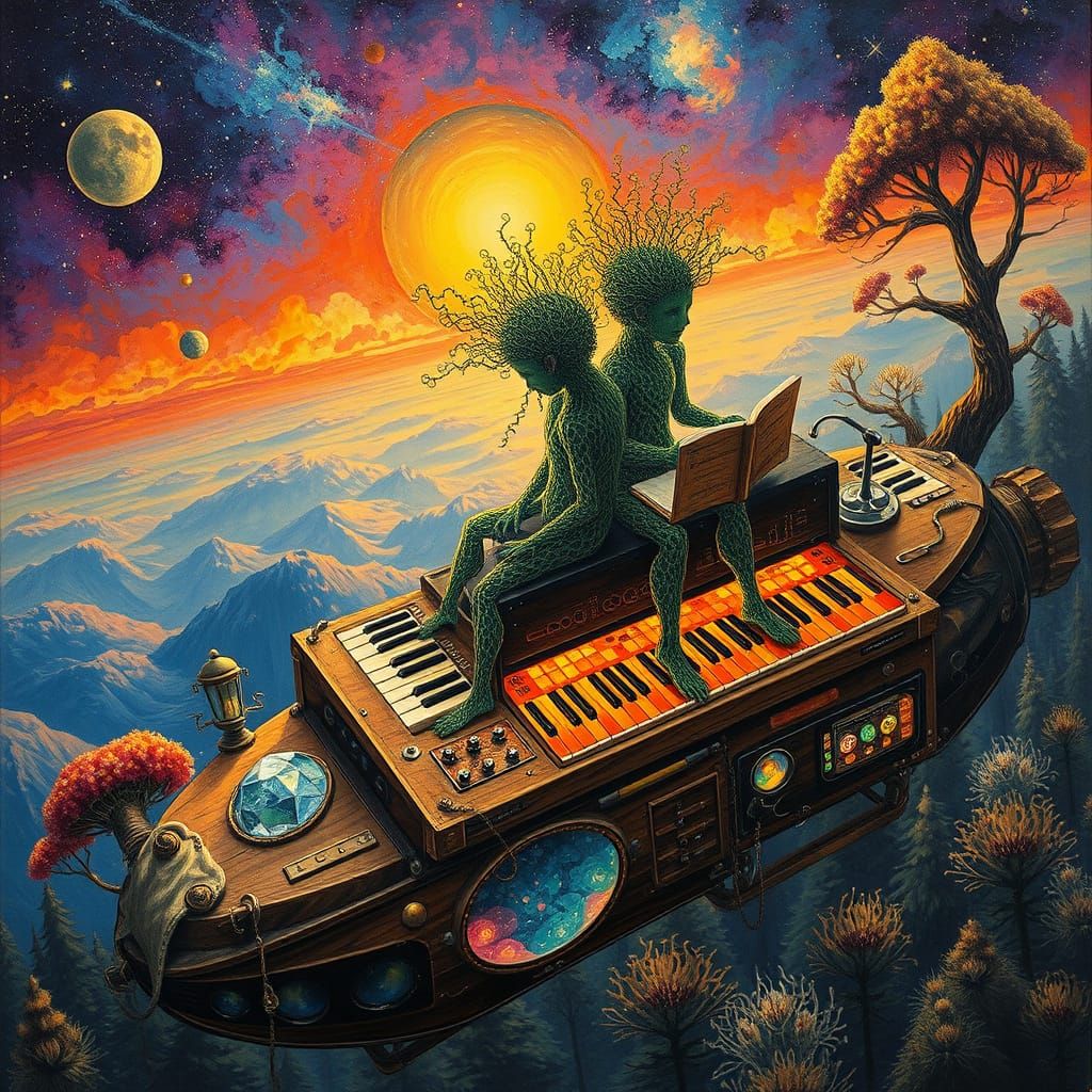 Ethereal Poets Compose Music on Spaceship, Digital Art