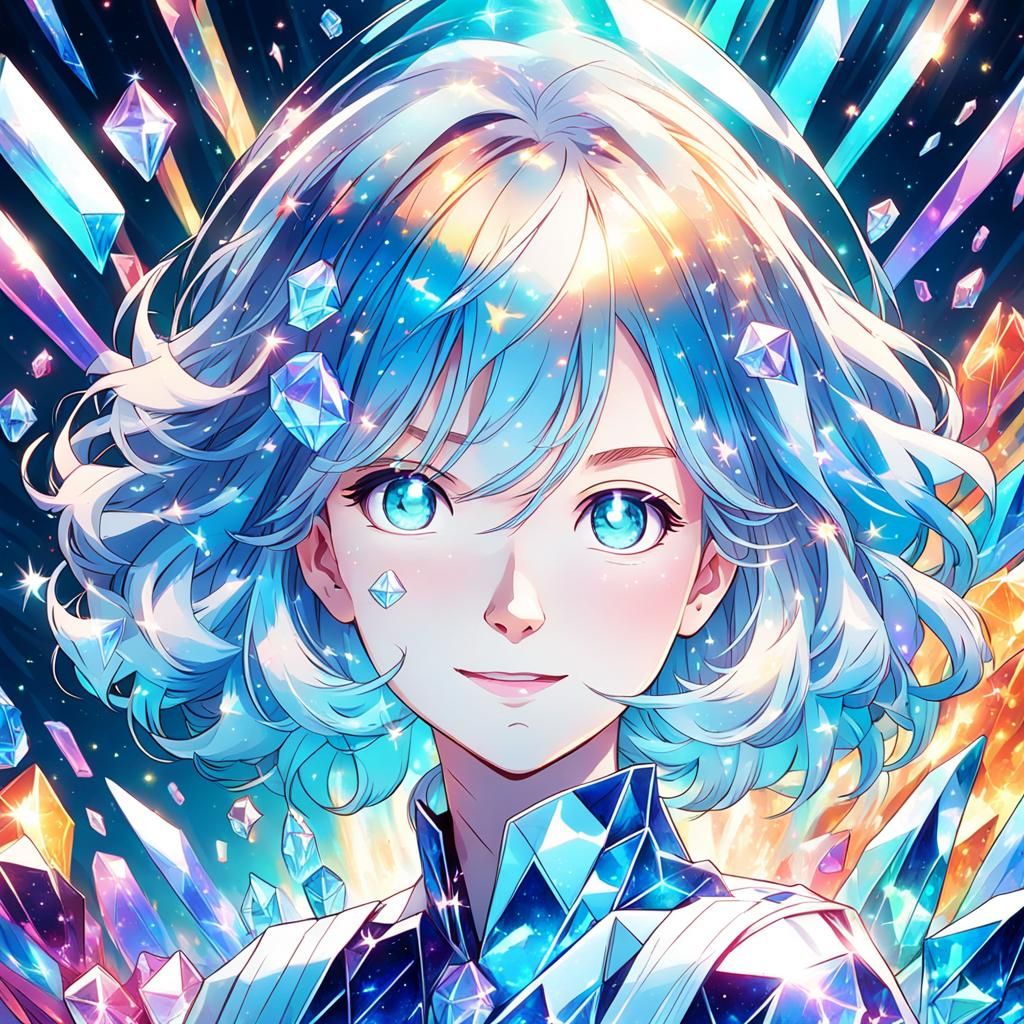 Opalescent Crystal Girl in Anime Style