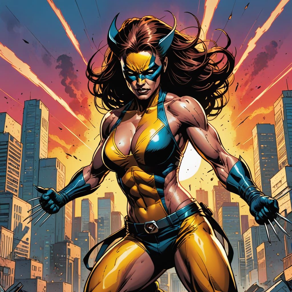 Female Wolverine Comic Book Heroine in Vibrant Bikini