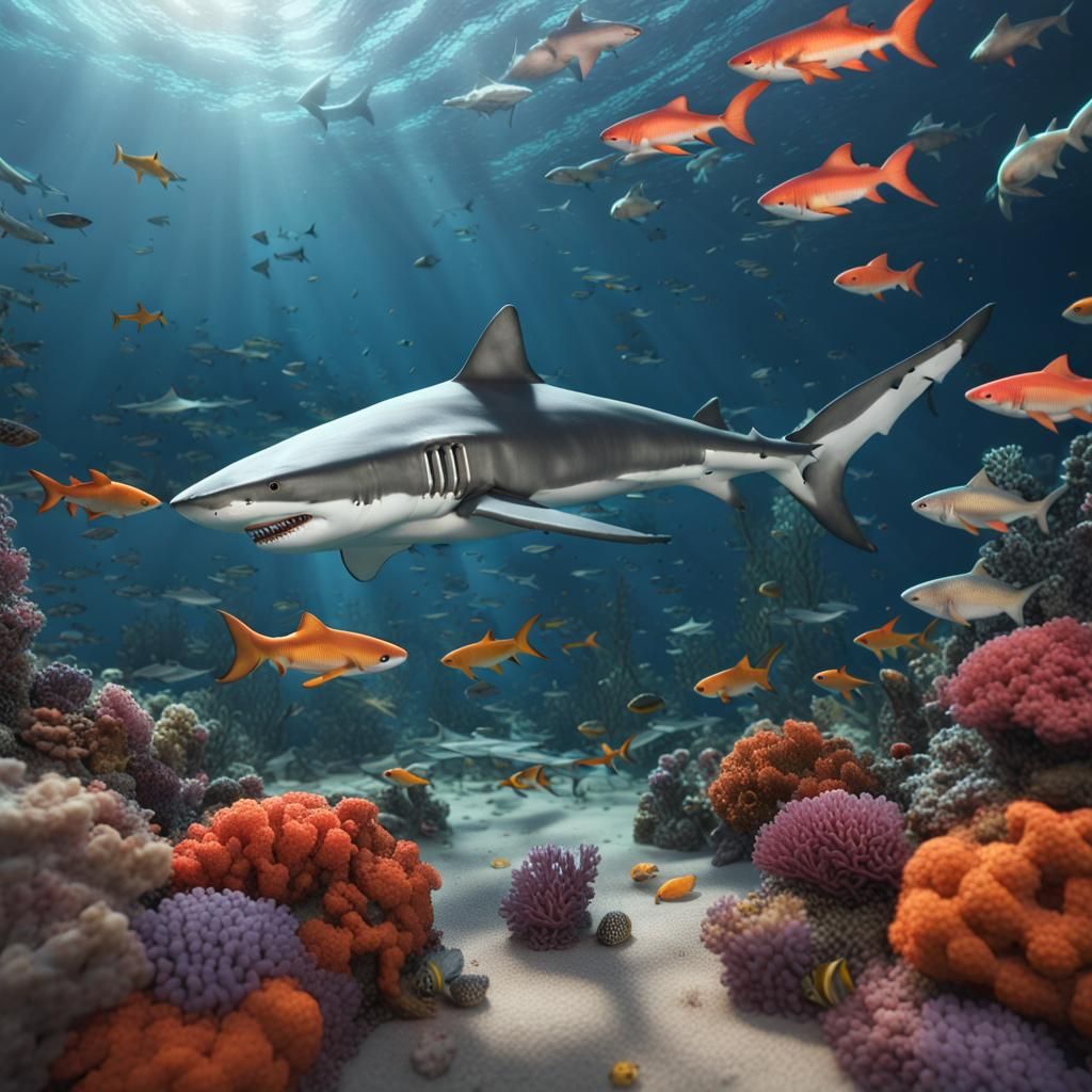 Underwater Shark Still Life in Detailed Digital Art