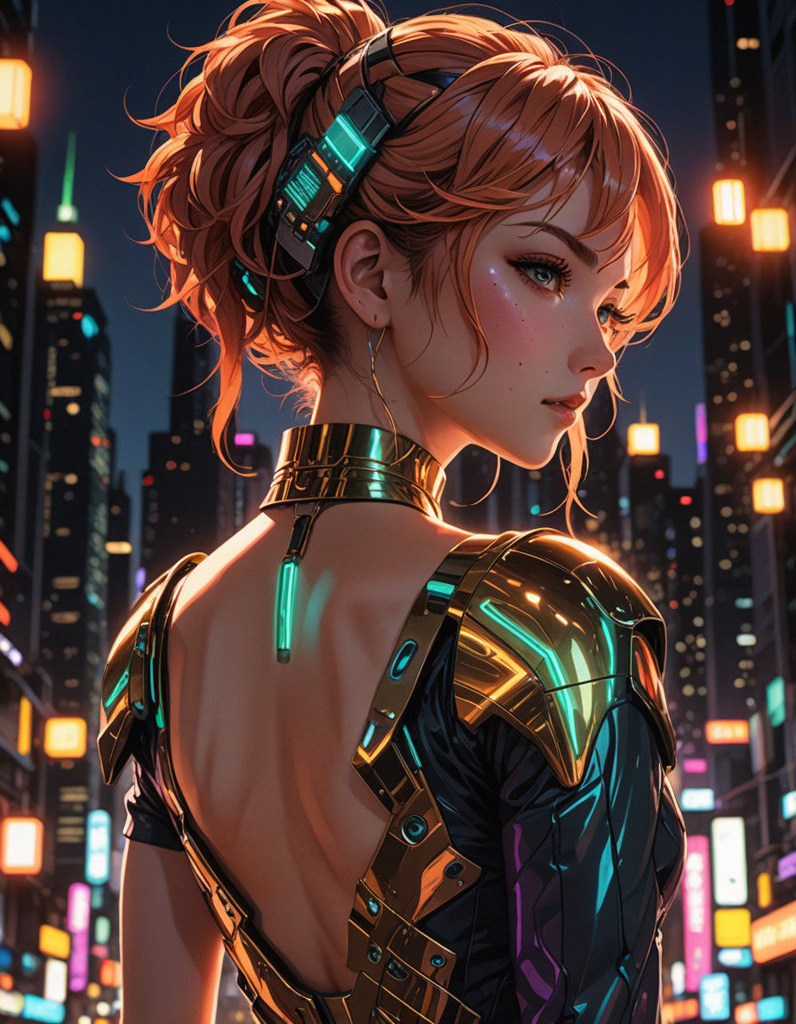 Cel-Shaded Futuristic Cityscape at Dusk in Anime Style