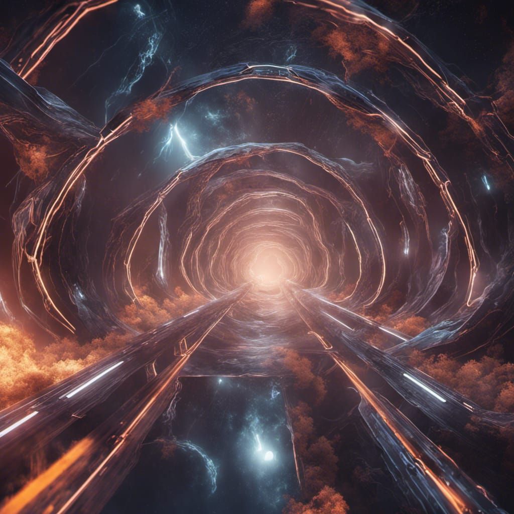Transparent Transport Tunnels in Space: Detailed Digital Art