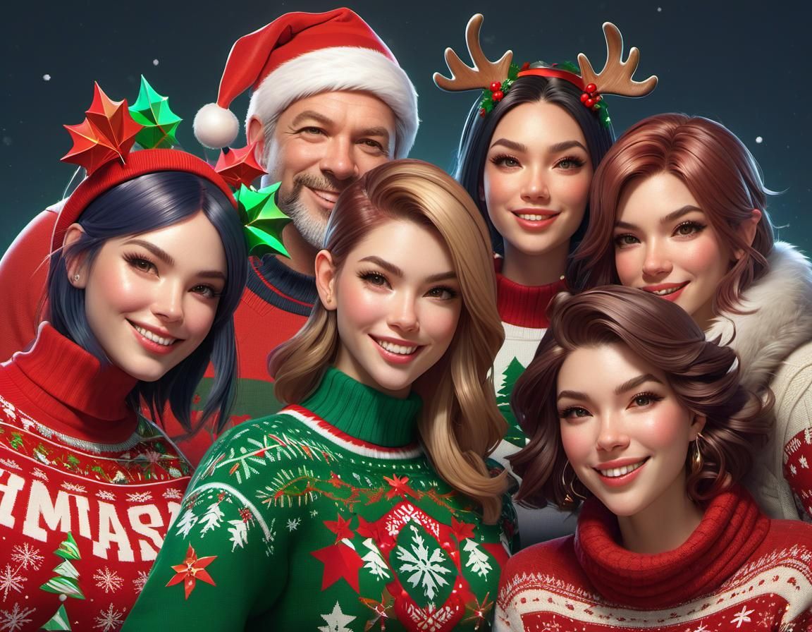 Festive Christmas Sweater Selfie: Digital Art Portrait