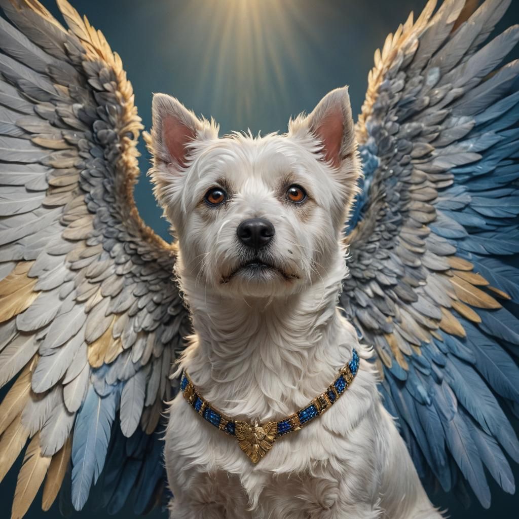 Majestic Winged Westie in Vibrant Triadic Colors with Golden...