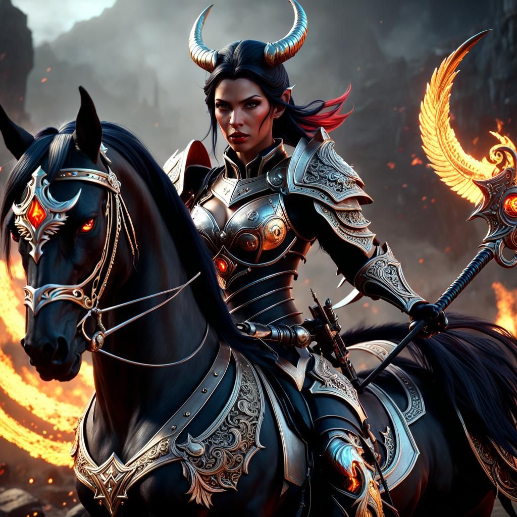 Demonic Marquessa Rides Pale Horse in Synthwave Style