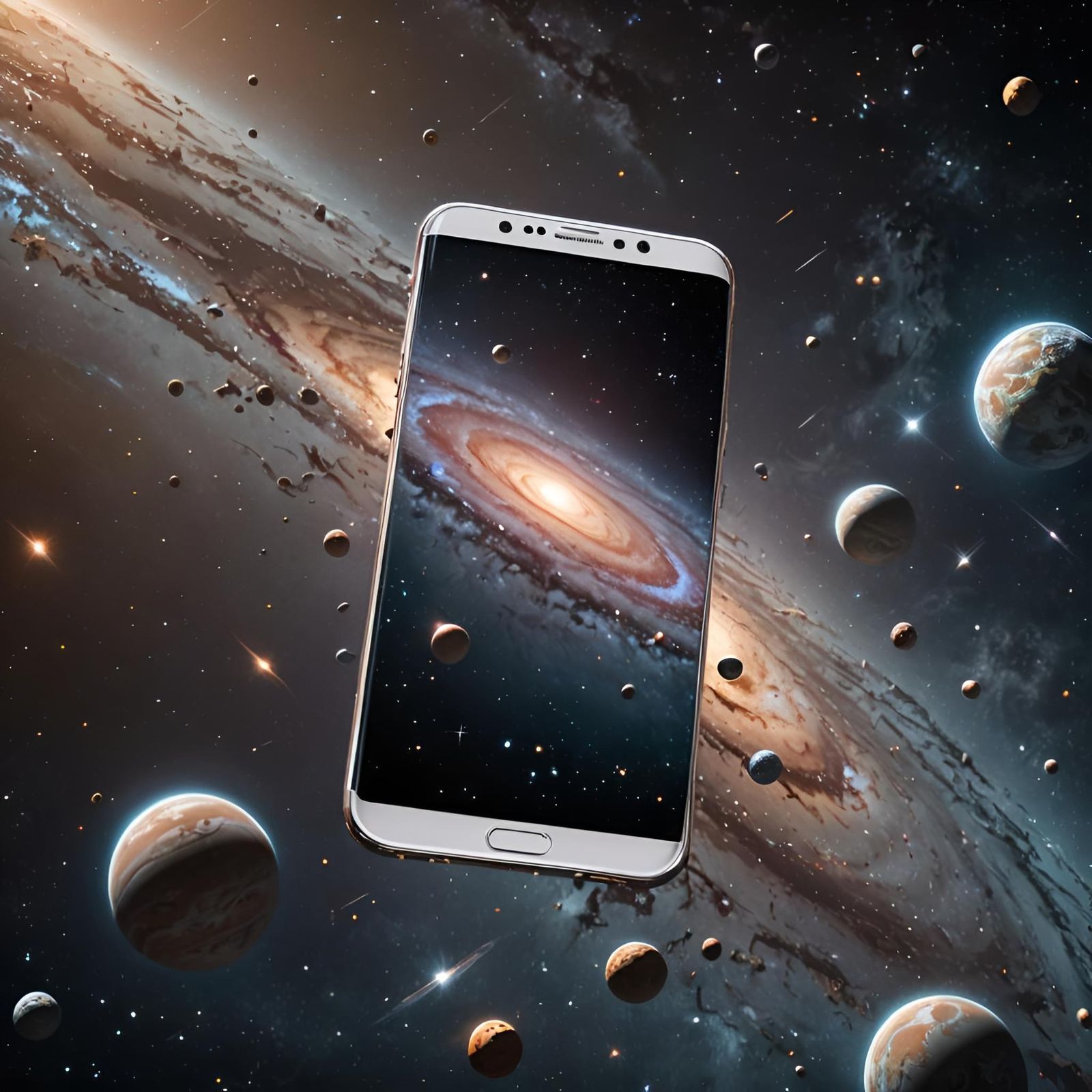 Smartphone Floating in Space: Modern Digital Art