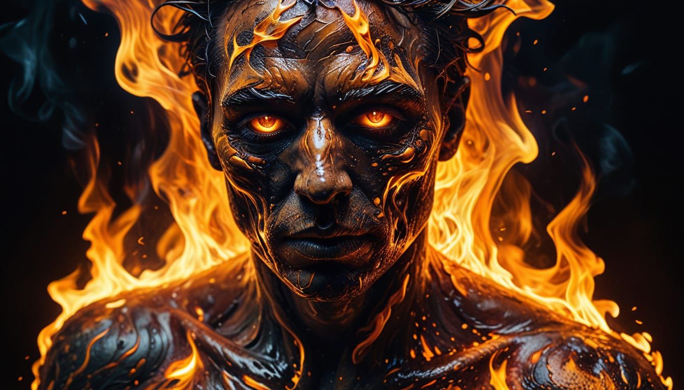 Figure Engulfed in Flames: A Surreal Oil Painting
