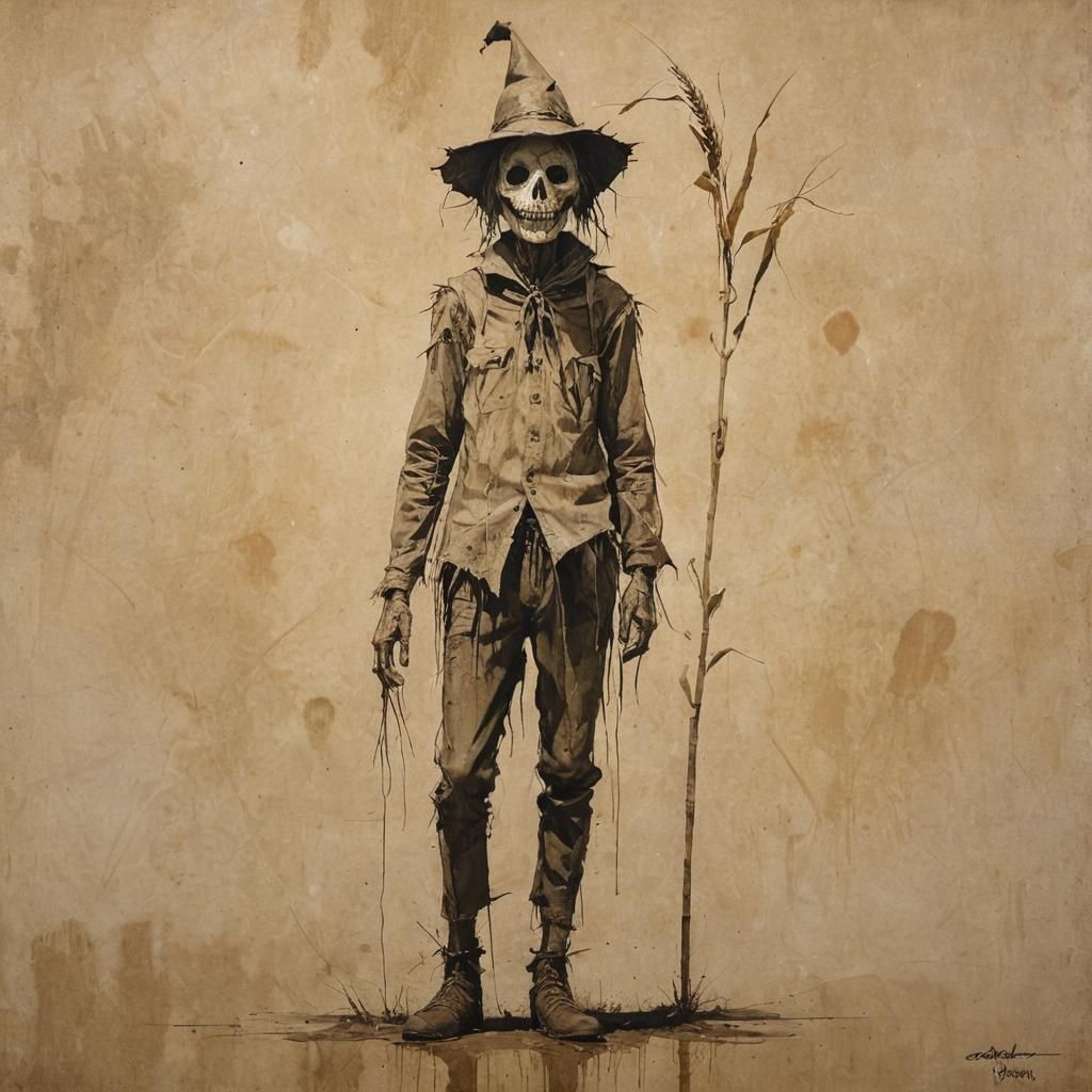 Moody Scarecrow Caricature in Gyotaku Style