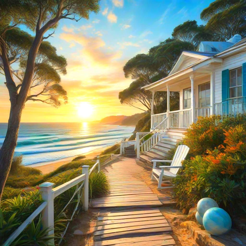 Australian Beachside Escapade in Vibrant Watercolor
