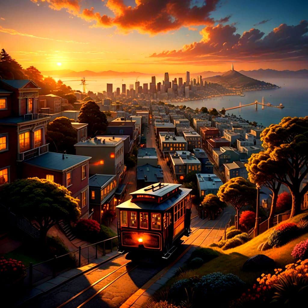 San Francisco Cable Car in Vibrant Gold