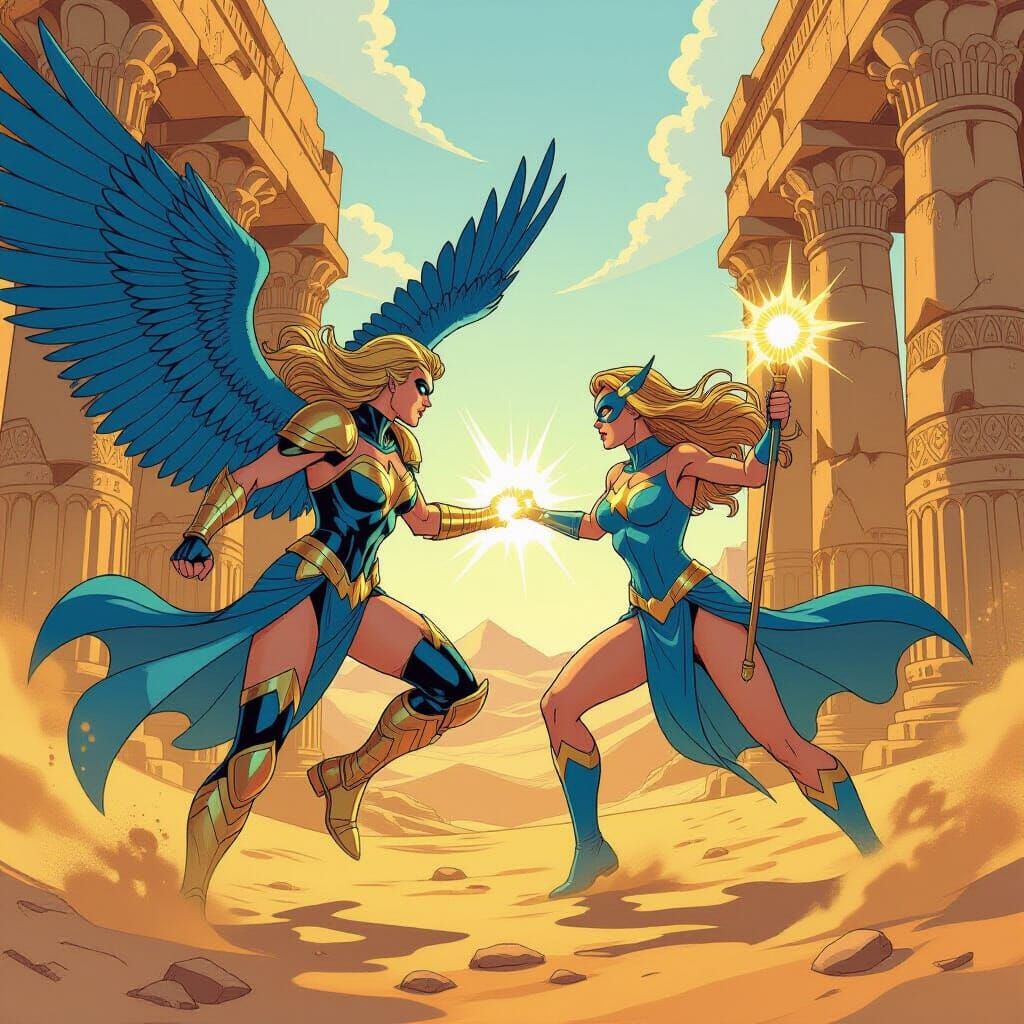 Hawkgirl and Stargirl Clash in Desert Temple
