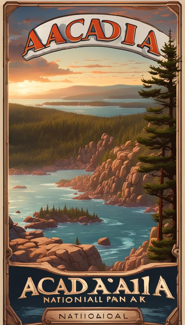 Acadia National Park Illustration in Detailed Matte Style